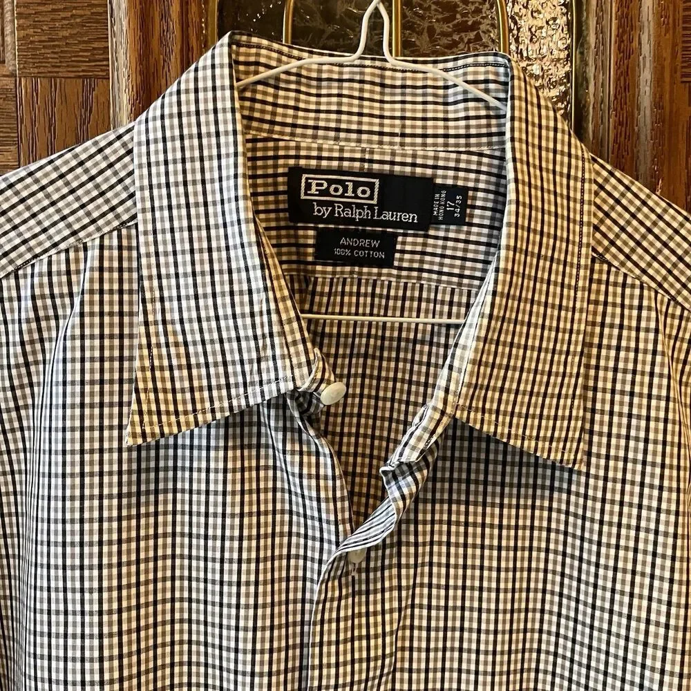 Vintage Polo‎ Ralph Lauren Andrew Checked Dress Shirt Men's 17 34/35 EUC
